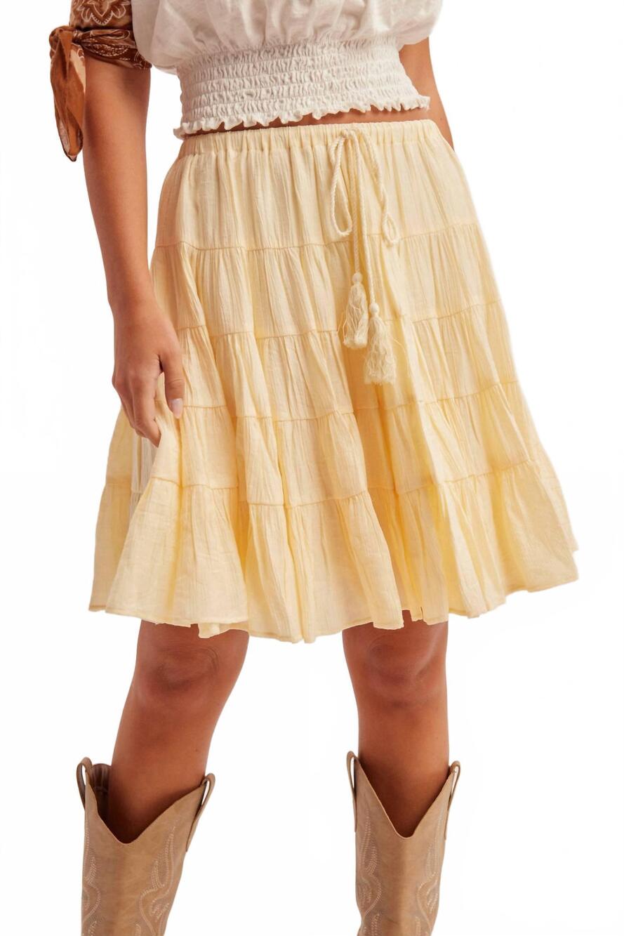 NEW HEM & THREAD women's tiered midi skirt in butter